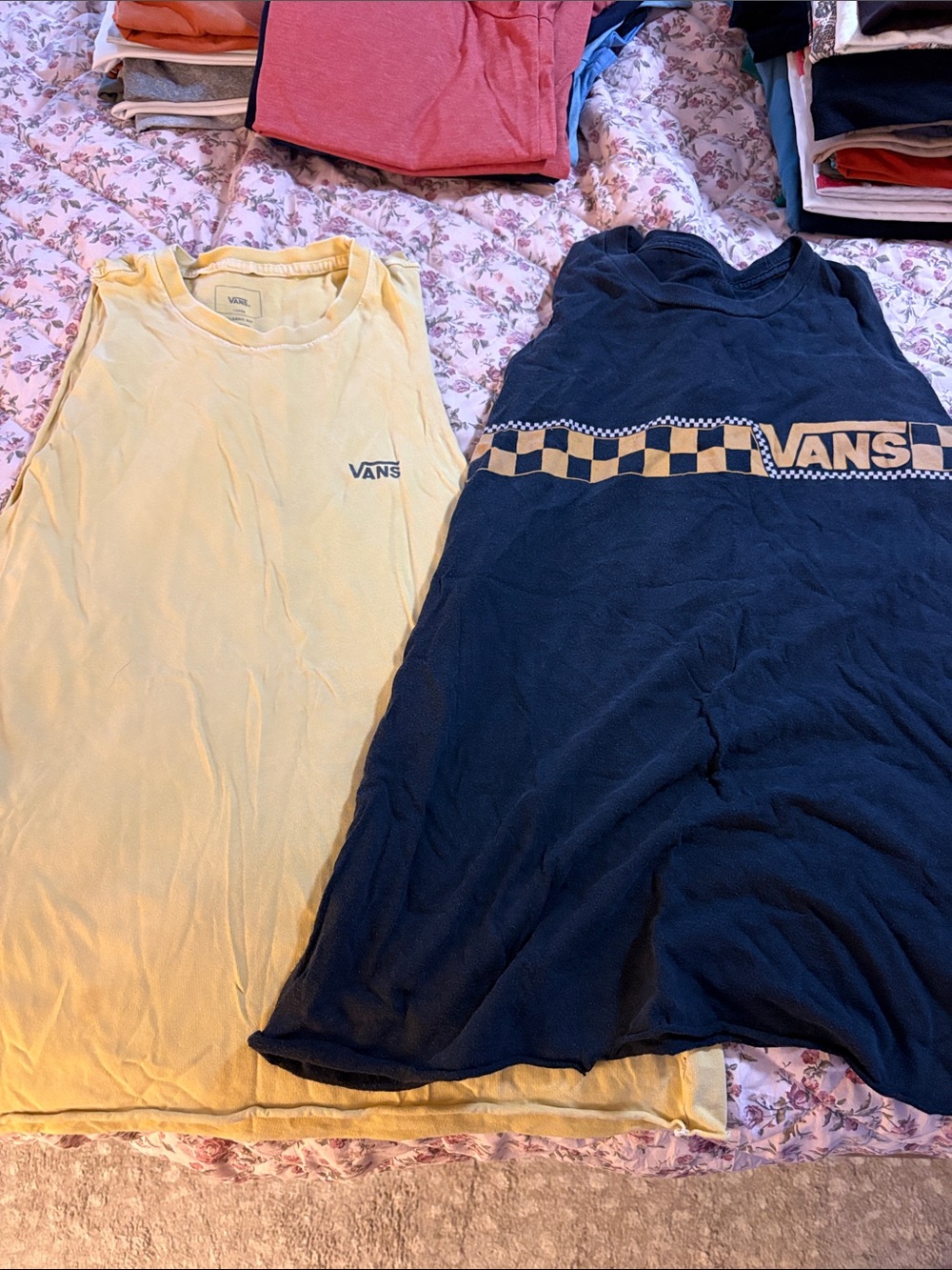 Vans Yellow and Navy Graphic Sleeveless Tanks